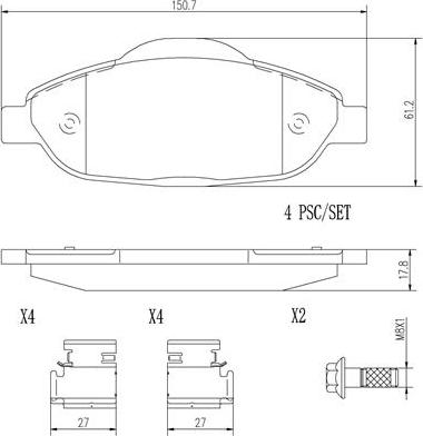 Brembo P61101N - Kit pastiglie freno, Freno a disco autozon.pro