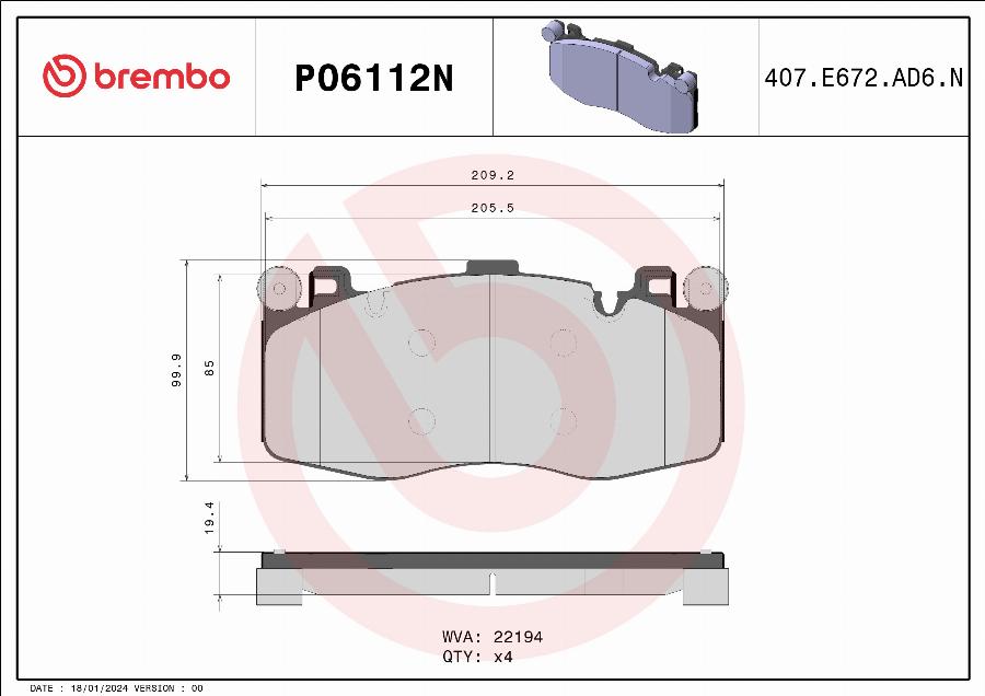 Brembo P06112N - Kit pastiglie freno, Freno a disco autozon.pro