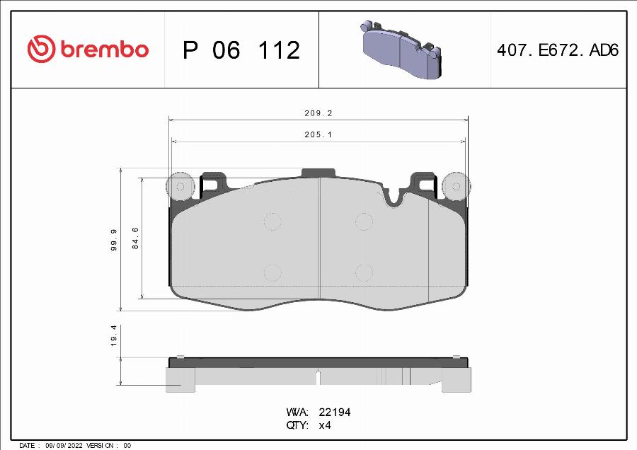 Brembo P 06 112 - Kit pastiglie freno, Freno a disco autozon.pro