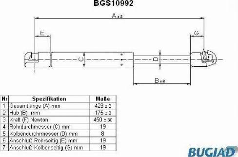 Bugiad BGS10992 - Ammortizatore pneumatico, Cofano bagagli / vano carico autozon.pro