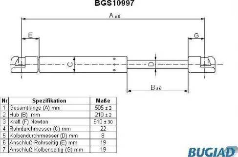 Bugiad BGS10997 - Ammortizatore pneumatico, Cofano bagagli / vano carico autozon.pro