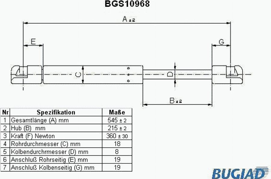 Bugiad BGS10968 - Ammortizatore pneumatico, Cofano bagagli / vano carico autozon.pro