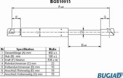 Bugiad BGS10915 - Ammortizatore pneumatico, Cofano bagagli / vano carico autozon.pro