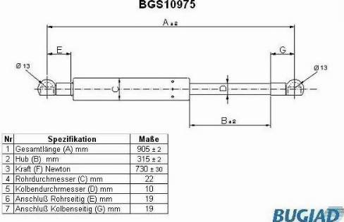 Bugiad BGS10975 - Ammortizatore pneumatico, Cofano bagagli / vano carico autozon.pro