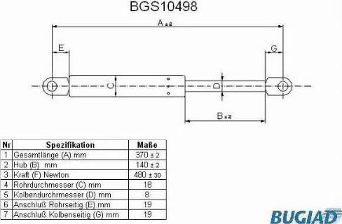 Bugiad BGS10498 - Ammortizatore pneumatico, Cofano bagagli / vano carico autozon.pro