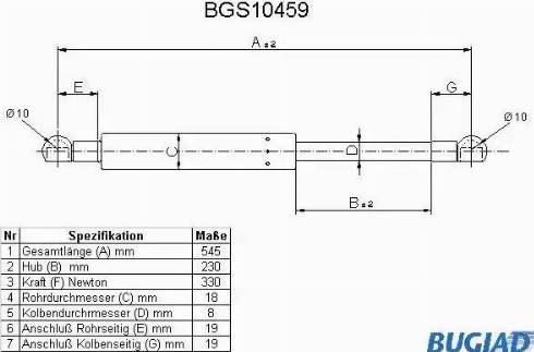 Bugiad BGS10459 - Ammortizatore pneumatico, Cofano bagagli / vano carico autozon.pro