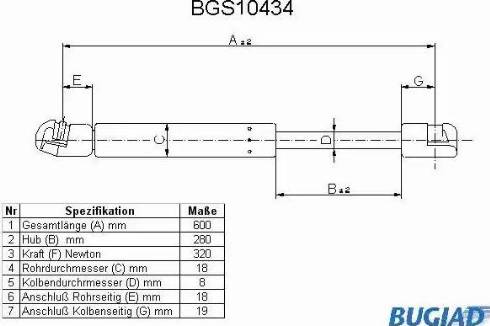 Bugiad BGS10434 - Ammortizatore pneumatico, Cofano bagagli / vano carico autozon.pro