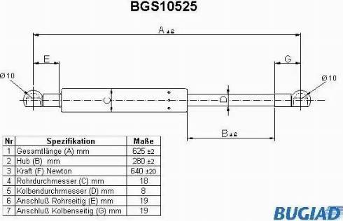 Bugiad BGS10525 - Ammortizatore pneumatico, Cofano bagagli / vano carico autozon.pro