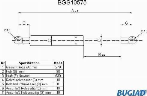 Bugiad BGS10575 - Ammortizatore pneumatico, Cofano bagagli / vano carico autozon.pro