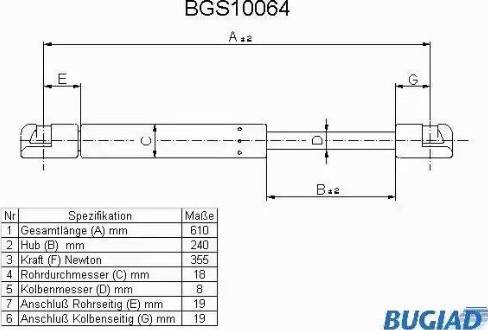 Bugiad BGS10064 - Ammortizatore pneumatico, Cofano bagagli / vano carico autozon.pro