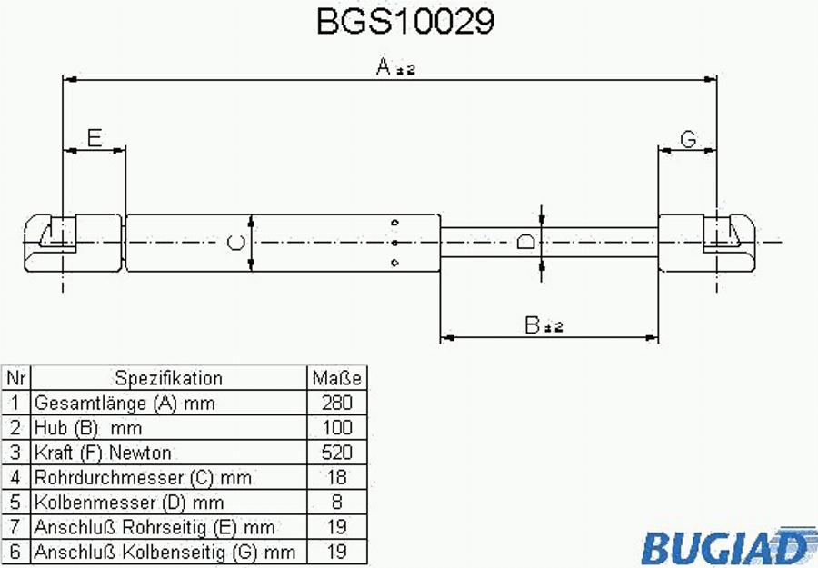 Bugiad BGS10029 - Ammortizatore pneumatico, Cofano bagagli / vano carico autozon.pro