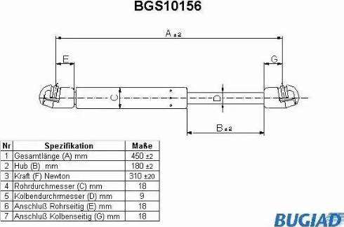 Bugiad BGS10156 - Ammortizatore pneumatico, Cofano bagagli / vano carico autozon.pro