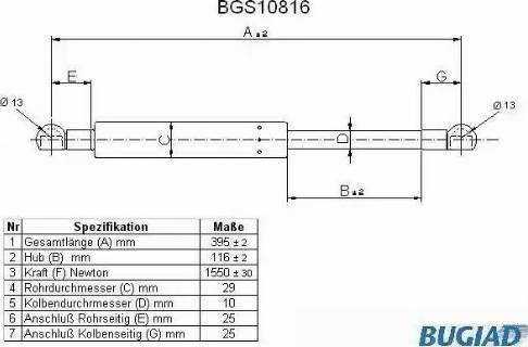 Bugiad BGS10816 - Ammortizatore pneumatico, Cofano bagagli / vano carico autozon.pro