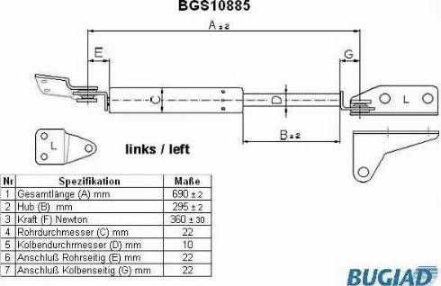 Bugiad BGS10885 - Ammortizatore pneumatico, Cofano bagagli / vano carico autozon.pro