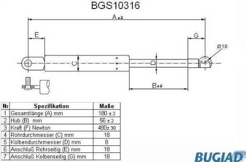 Bugiad BGS10316 - Ammortizatore pneumatico, Cofano bagagli / vano carico autozon.pro