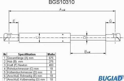 Bugiad BGS10310 - Ammortizatore pneumatico, Cofano bagagli / vano carico autozon.pro