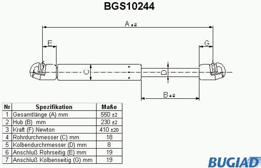 Bugiad BGS10244 - Ammortizatore pneumatico, Cofano bagagli / vano carico autozon.pro