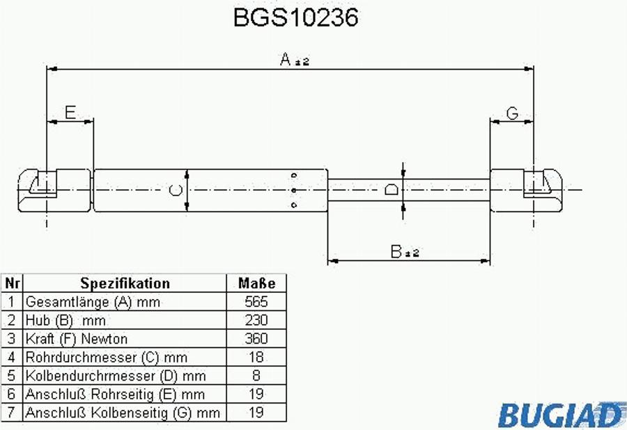 Bugiad BGS10236 - Ammortizatore pneumatico, Cofano bagagli / vano carico autozon.pro