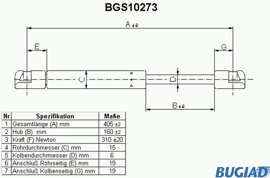 Bugiad BGS10273 - Ammortizatore pneumatico, Cofano bagagli / vano carico autozon.pro