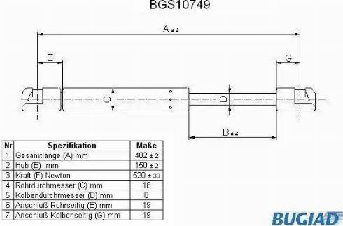 Bugiad BGS10749 - Ammortizatore pneumatico, Cofano bagagli / vano carico autozon.pro