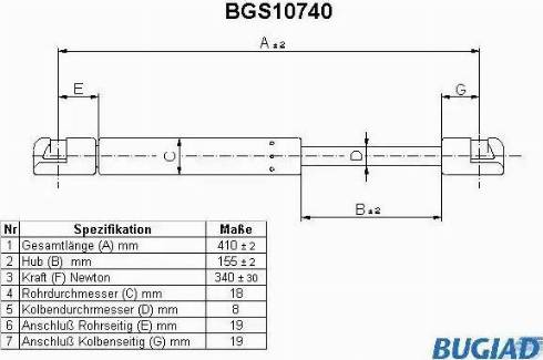 Bugiad BGS10740 - Ammortizatore pneumatico, Cofano bagagli / vano carico autozon.pro