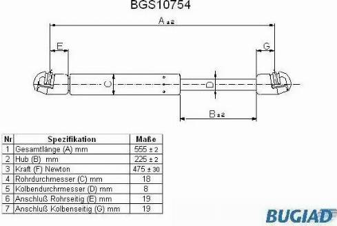 Bugiad BGS10754 - Ammortizatore pneumatico, Cofano bagagli / vano carico autozon.pro