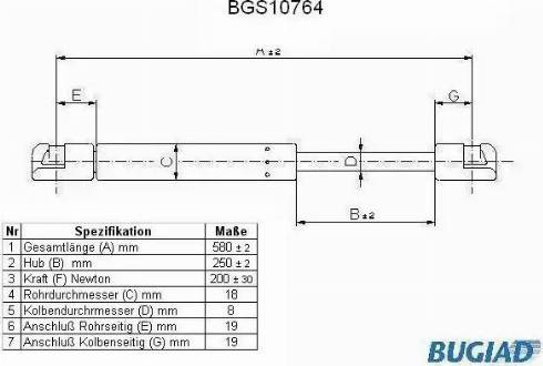 Bugiad BGS10764 - Ammortizatore pneumatico, Cofano bagagli / vano carico autozon.pro