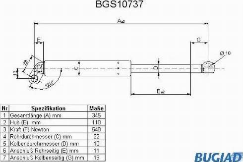 Bugiad BGS10737 - Ammortizatore pneumatico, Cofano bagagli / vano carico autozon.pro