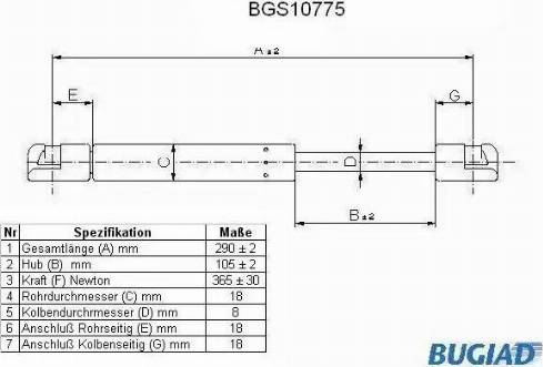 Bugiad BGS10775 - Ammortizatore pneumatico, Cofano bagagli / vano carico autozon.pro