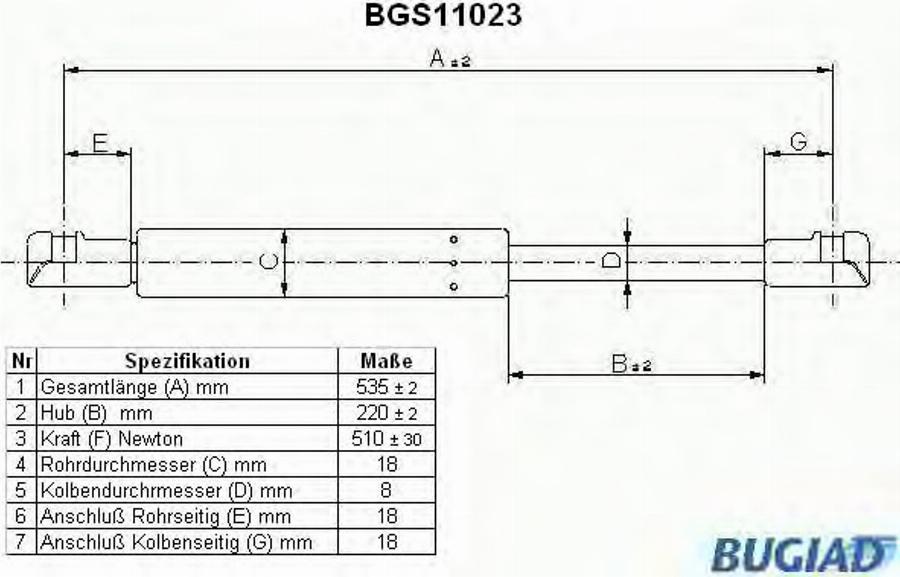 Bugiad BGS11023 - Ammortizatore pneumatico, Cofano bagagli / vano carico autozon.pro