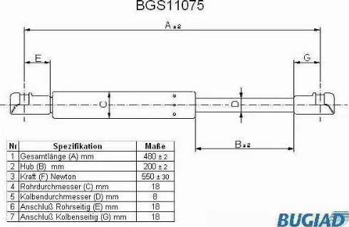 Bugiad BGS11075 - Ammortizatore pneumatico, Cofano bagagli / vano carico autozon.pro