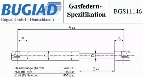 Bugiad BGS11146 - Ammortizatore pneumatico, Cofano bagagli / vano carico autozon.pro