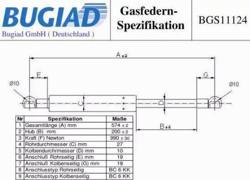 Bugiad BGS11124 - Ammortizatore pneumatico, Cofano bagagli / vano carico autozon.pro