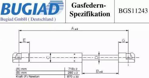 Bugiad BGS11243 - Ammortizatore pneumatico, Cofano bagagli / vano carico autozon.pro