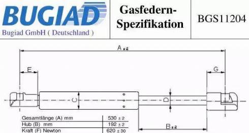 Bugiad BGS11204 - Ammortizatore pneumatico, Cofano bagagli / vano carico autozon.pro