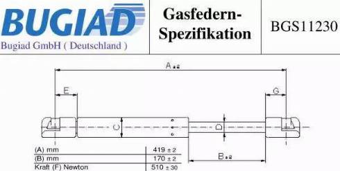 Bugiad BGS11230 - Ammortizatore pneumatico, Cofano bagagli / vano carico autozon.pro