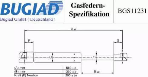 Bugiad BGS11231 - Ammortizatore pneumatico, Cofano bagagli / vano carico autozon.pro