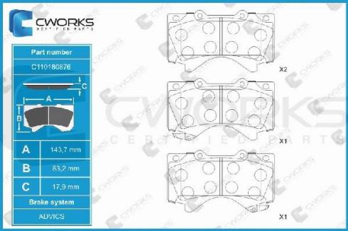 Cworks C110180876 - Kit pastiglie freno, Freno a disco autozon.pro