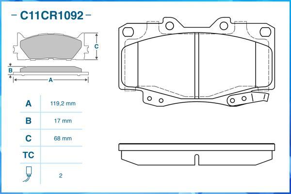 Cworks C11CR1092 - Kit pastiglie freno, Freno a disco autozon.pro