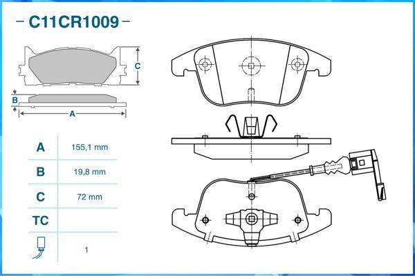 Cworks C11CR1009 - Kit pastiglie freno, Freno a disco autozon.pro