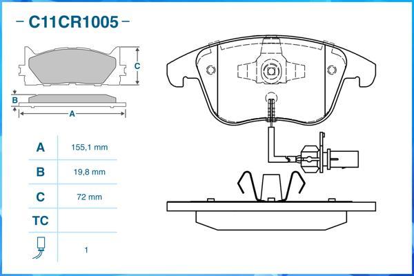 Cworks C11CR1005 - Kit pastiglie freno, Freno a disco autozon.pro