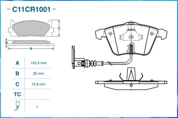 Cworks C11CR1001 - Kit pastiglie freno, Freno a disco autozon.pro