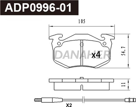 Danaher ADP0996-01 - Kit pastiglie freno, Freno a disco autozon.pro