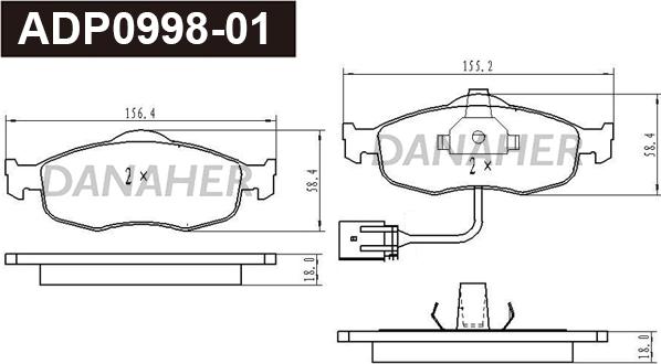 Danaher ADP0998-01 - Kit pastiglie freno, Freno a disco autozon.pro