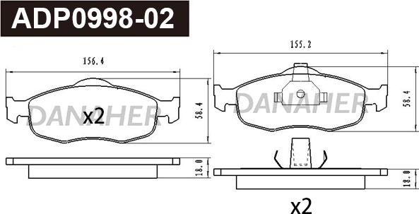 Danaher ADP0998-02 - Kit pastiglie freno, Freno a disco autozon.pro