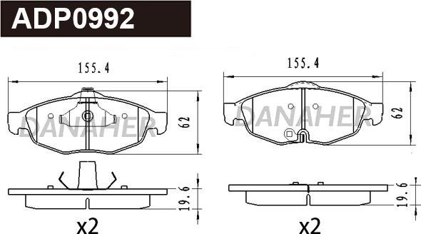 Danaher ADP0992 - Kit pastiglie freno, Freno a disco autozon.pro