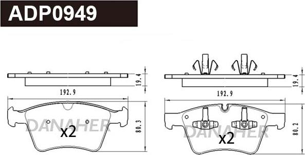 Danaher ADP0949 - Kit pastiglie freno, Freno a disco autozon.pro