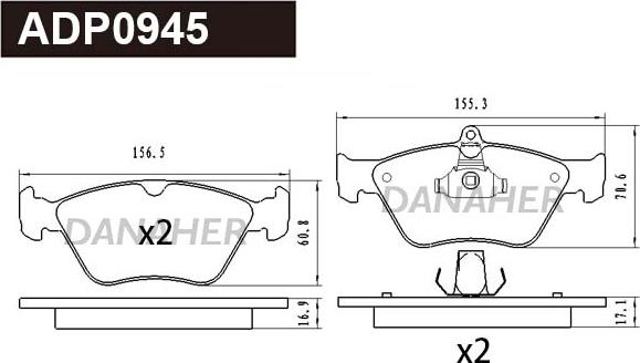 Danaher ADP0945 - Kit pastiglie freno, Freno a disco autozon.pro