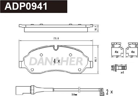 Danaher ADP0941 - Kit pastiglie freno, Freno a disco autozon.pro