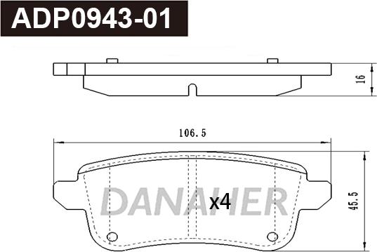 Danaher ADP0943-01 - Kit pastiglie freno, Freno a disco autozon.pro